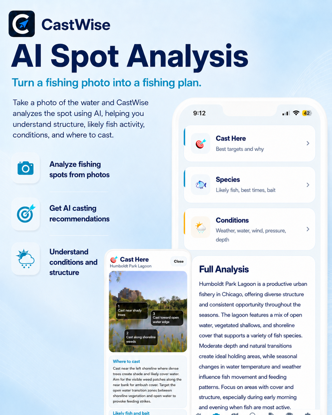 AI fishing spot analysis screen