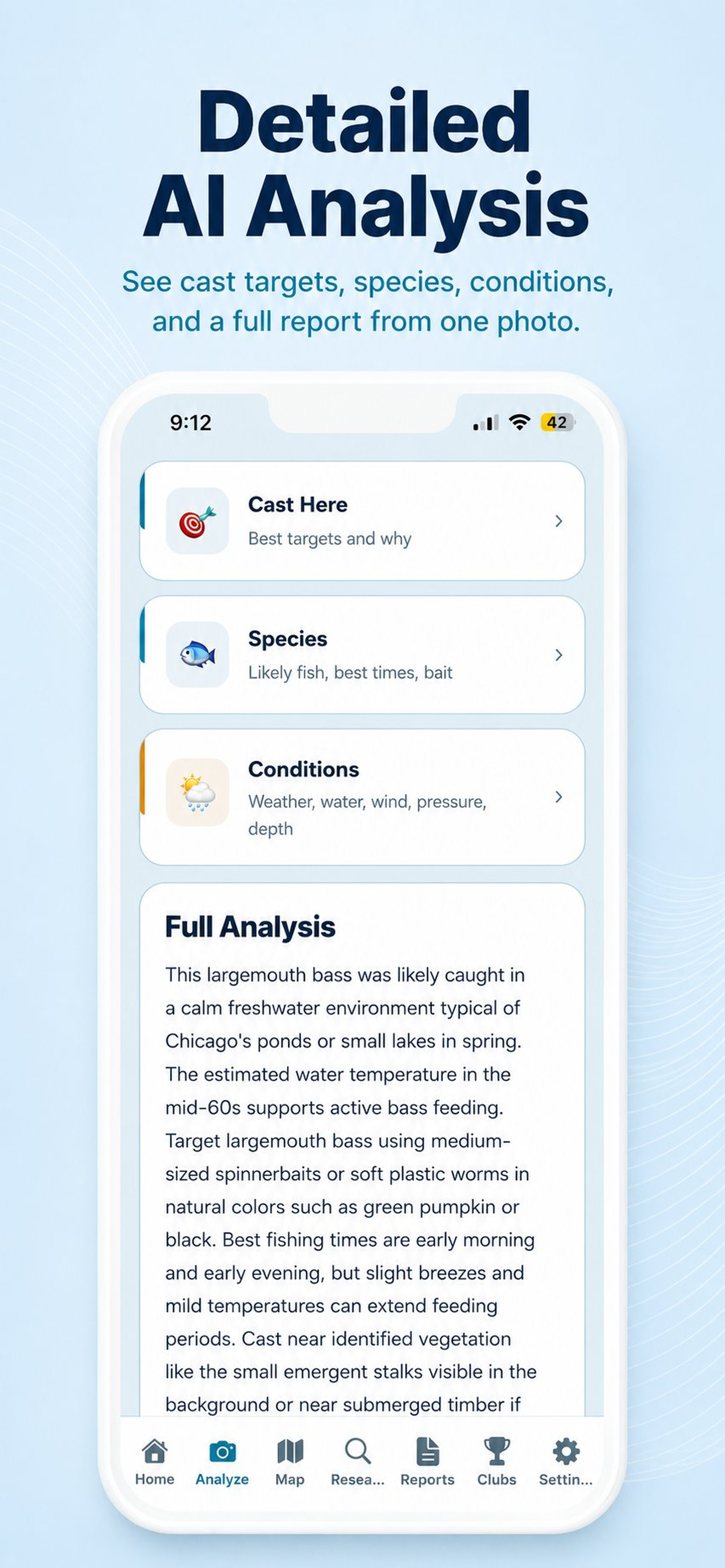 AI fishing spot analysis screen