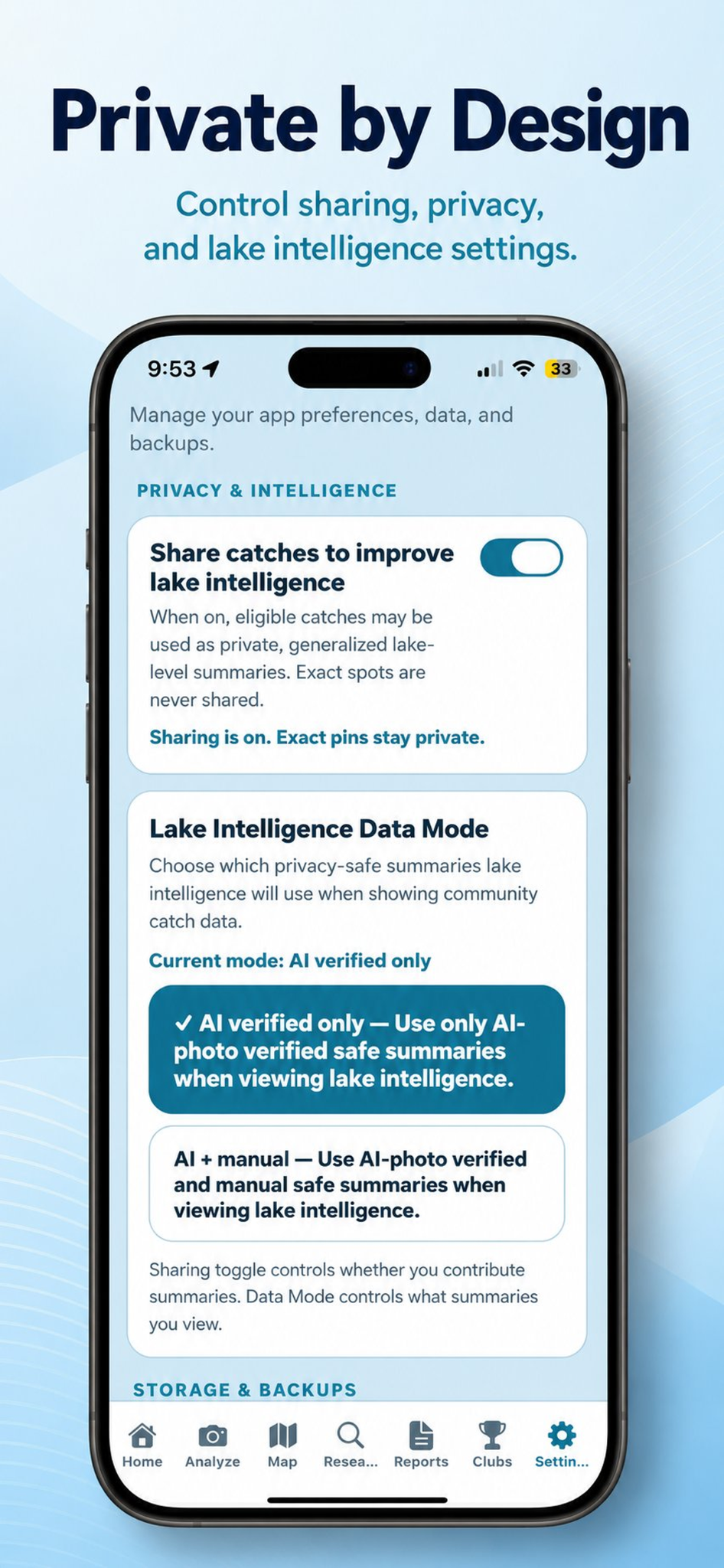 CastWise privacy settings screen